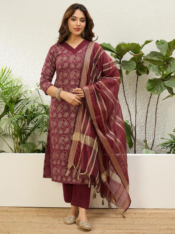 VP 9870 M Women’s Cotton Printed Straight Kurta Pent Dupatta Sets | 3pcs Ethnic Set